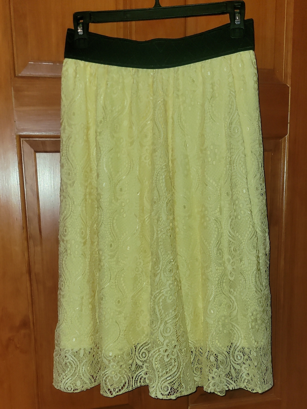 LuLaRoe Yellow Lace Midi Skirt with Black Waistband